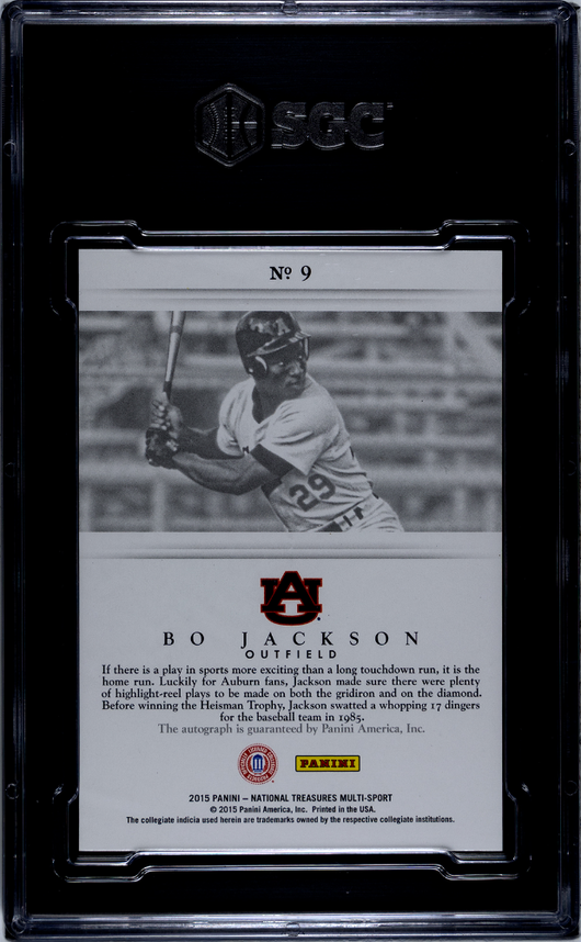 2015 Panini National Treasures Collegiate Bo Jackson #9 Sigs. SGC 10 Auto 10