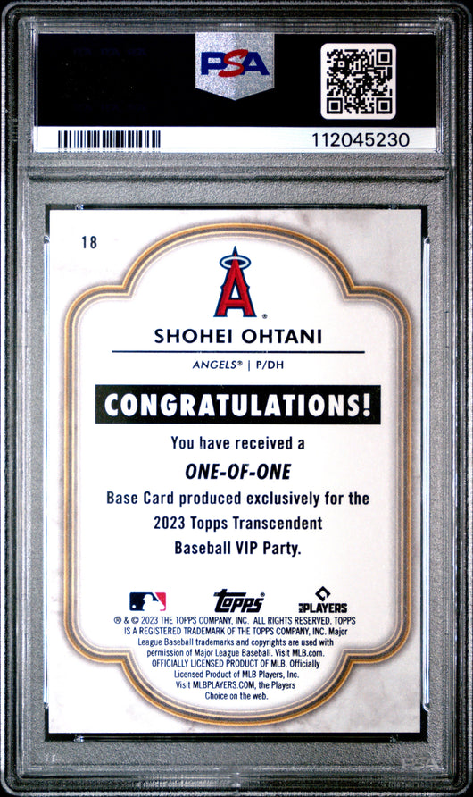 2023 Topps Transcendent Vip Party Shohei Ohtani #18 2 Blue Light Blue 1/1 PSA