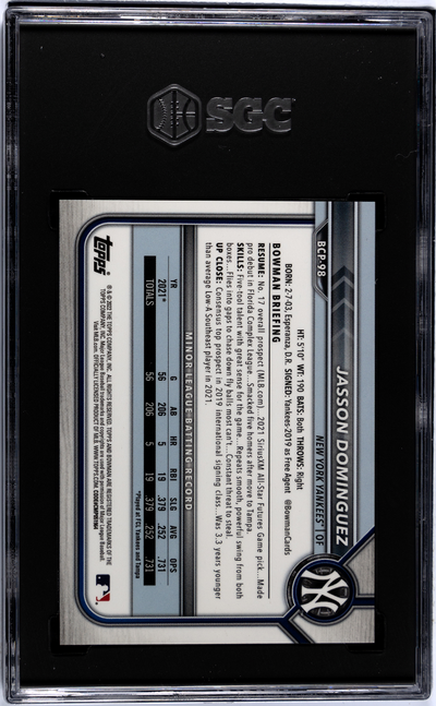 2022 Bowman Sapphire Jasson Dominguez #BCP-98 CHR. Pros. Orange SGC 9.5