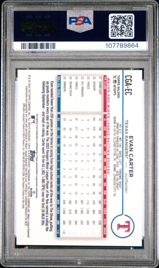 2024 Topps Gilded Collection Chrome Gold Auto Evan Carter #CGAEC Blue /50 PSA 9