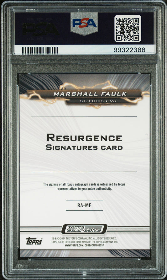 2023 Topps Resurgence Auto Marshall Faulk #RAMF Rsrgnc Superfractor 1/1 PSA 9