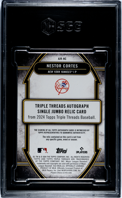 2024 Topps Triple Nestor Cortes #AJR-NC Auto Jumbo Relic Ruby 1 1 SGC 9 Auto 10