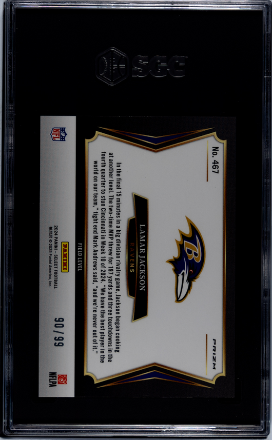2024 Panini Select Lamar Jackson #467 Tri Color Prizm SGC 8.5