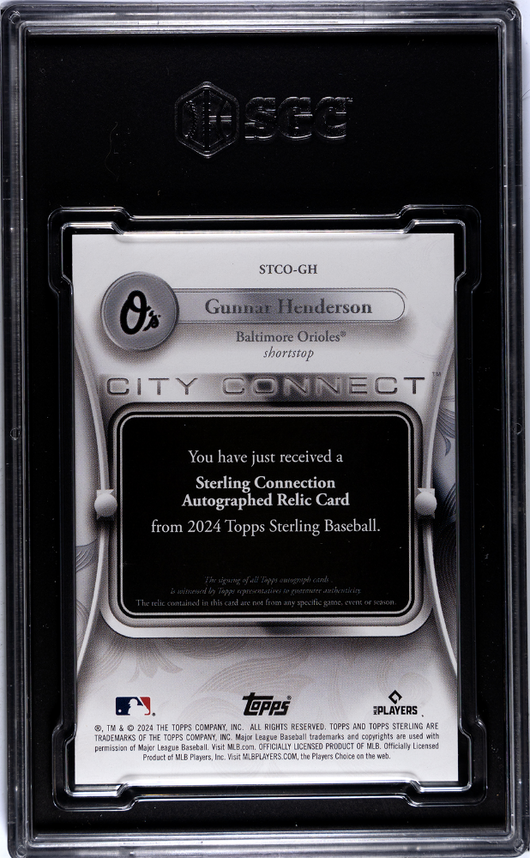 2024 Topps Sterling Gunnar Henderson #STCO-GH City Connect Mem. SGC 9.5 Auto 10