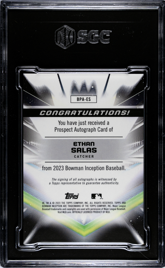2023 Bowman Inception Ethan Salas #BPA-ES Prospect Autograph Fuchsia Foil SGC 10