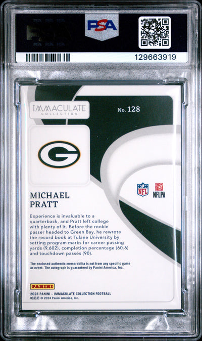 2024 Panini Immaculate Michael Pratt #128 Patch Auto Platinum 1/1 PSA 9