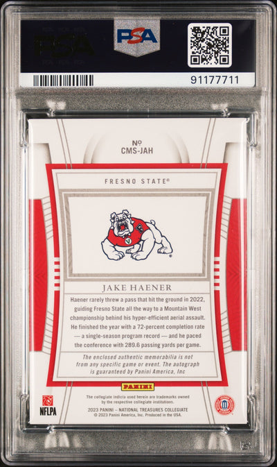 2023 Panini National Collegiate College Materials  Jake Haener Shield 1/1 PSA