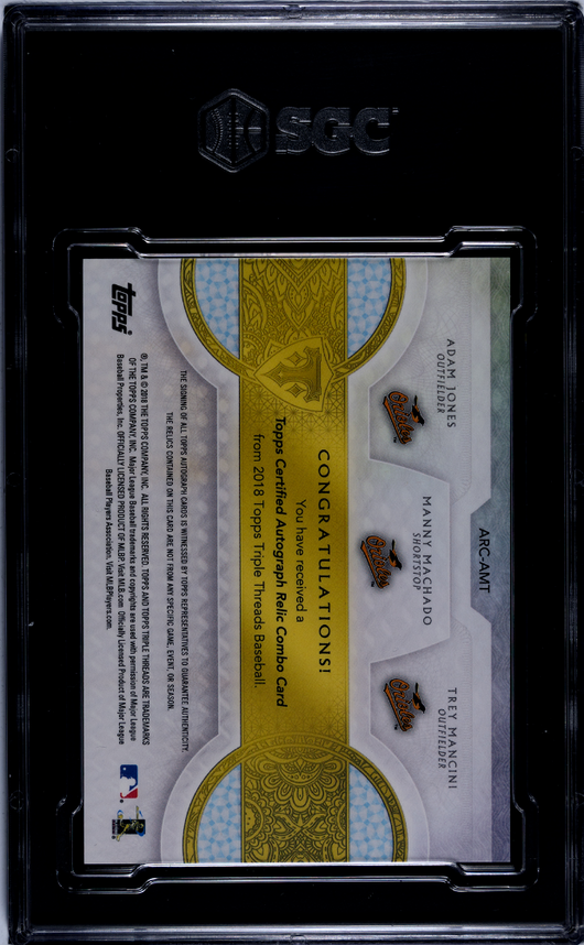 2018 Topps Triple Threads Machado Mancini Jones #ARC-AMT  Combo SGC 10 Auto 10