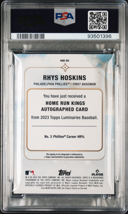 2023 Topps Luminaries Home Run Kings Autog Rhys Hoskins  Red /10 PSA 10