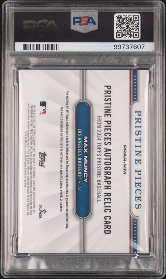 2024 Topps Pristine Pieces Auto Relics Max Muncy #MM RL Red Refractor 2/5 PSA 9