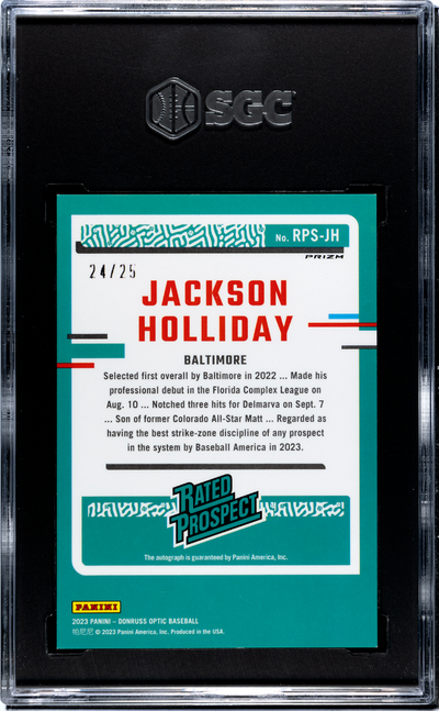 2023 Donruss Jackson Holliday #RPS-JH Optic Rated Prospect . Blue Prizm SGC 9.5