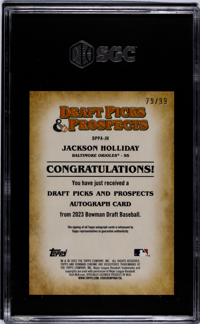 2023 Bowman Draft Jackson Holliday #DPPA-JH DP&P Autograph SGC 9.5