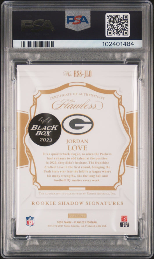 2023 Panini Black Box Jordan Love #RSSJLO '20 FLW RKE Shdw SIG Plat 1/1 PSA 8