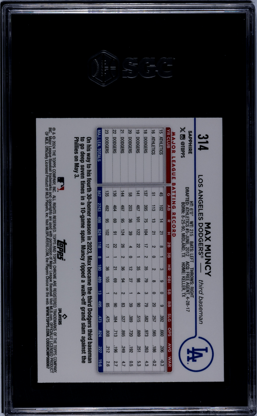 2024 Topps Chrome Sapphire Max Muncy #314 Orange SGC 10