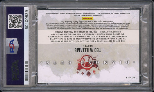 2019 Panini Diamond Kings Diamond  Ted Williams #DCTW DMD. Masterpiece 1/1 PSA