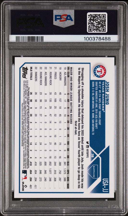 2023 Topps Chrome Update Sapphire Edition Auto Josh Jung #JJ Green 90/99 PSA 10