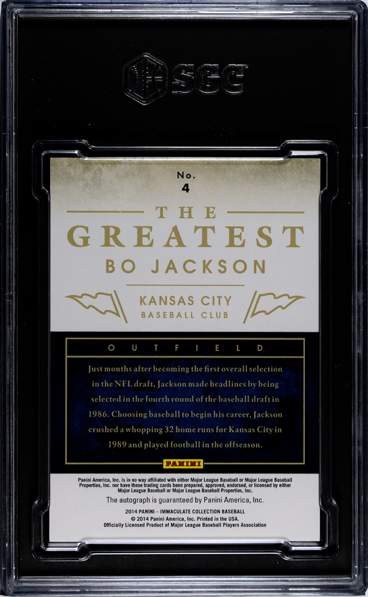 2014 Panini Immaculate Collection Bo Jackson #4 The Greatest Sigs. SGC 7 Auto 10