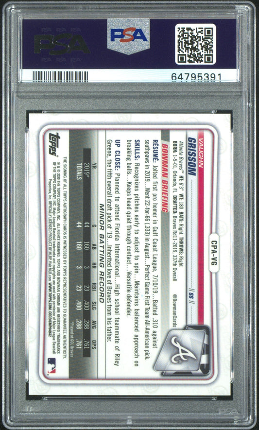 2020 Bowman Chrome Prospect Auto Vaughn Grissom #CPAVG Blue Refractor /150 PSA10