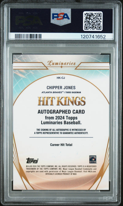 2024 Topps Luminaries Hit Kings Auto Chipper Jones #HKCJ 3 / 3 PSA 9 Auto 10