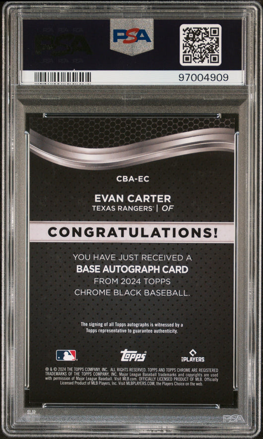 2024 Topps Chrome Black Autographs Evan Carter #EC Gold Refractor 02/50 PSA 9