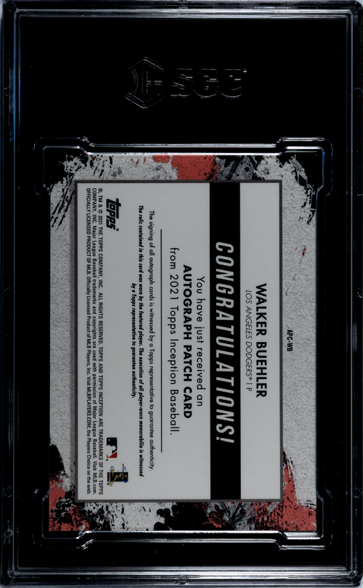2021 Topps Inception Walker Buehler #APC-WB Autograph Patch SGC 9.5