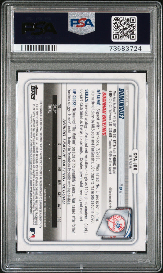 2020 Bowman Chrome Prospect Autographs Jasson Dominguez #CPAJDO Refractor PSA 10