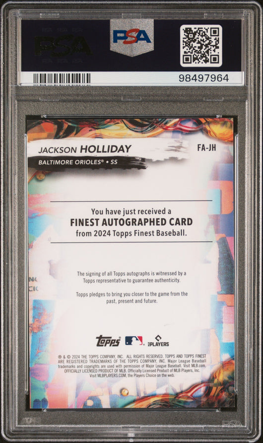 2024 Topps Finest Finest  Jackson Holliday #FAJH Sky Blue Refractor /150 PSA 10