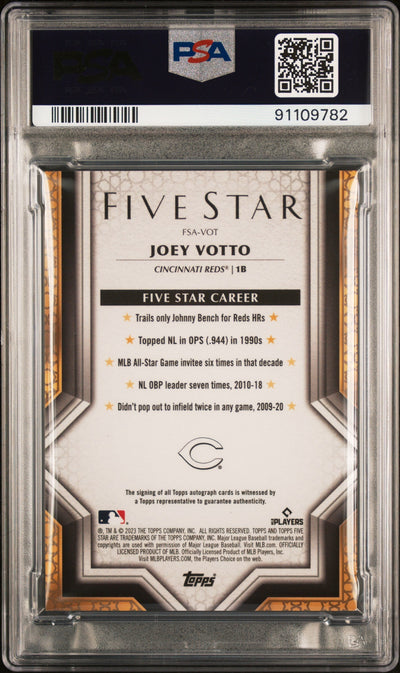 2023 Topps Five Star Autographs Joey Votto #FSAVOT Aqua PSA 8