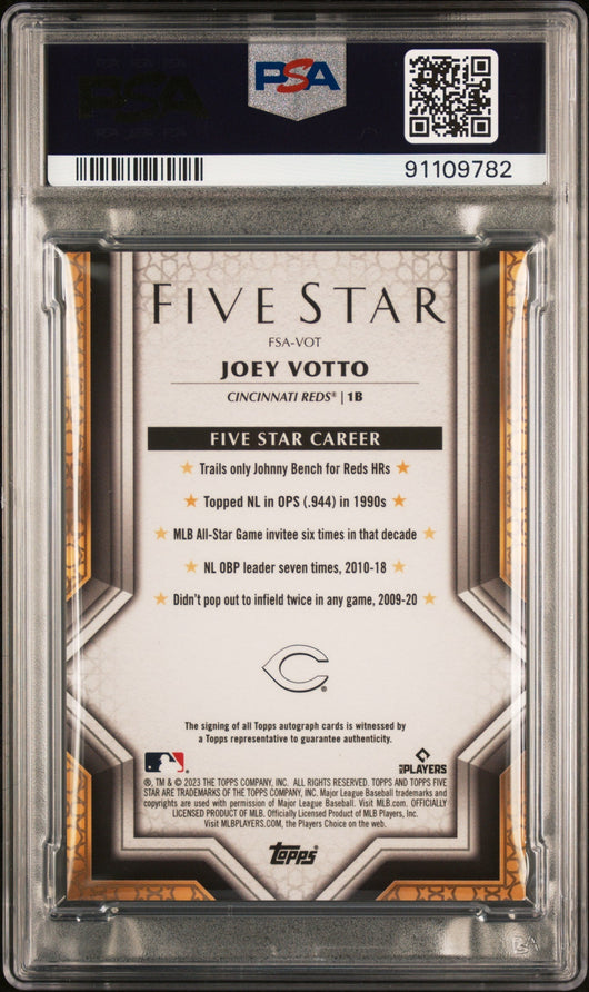 2023 Topps Five Star Autographs Joey Votto #FSAVOT Aqua PSA 8