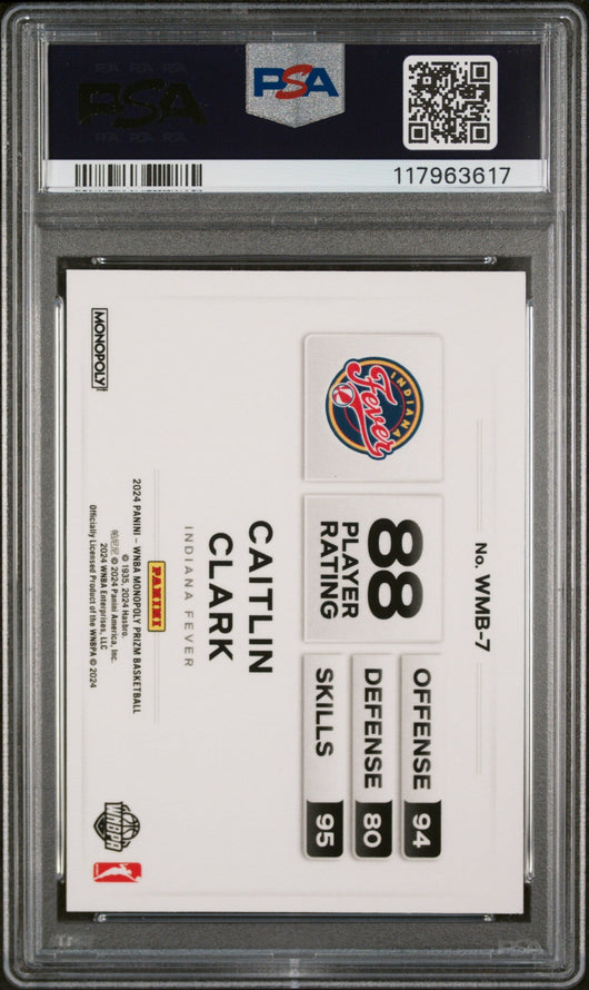 2024 Panini Prizm Monopoly WNBA Money Blast White Caitlin Clark #7 PSA 8