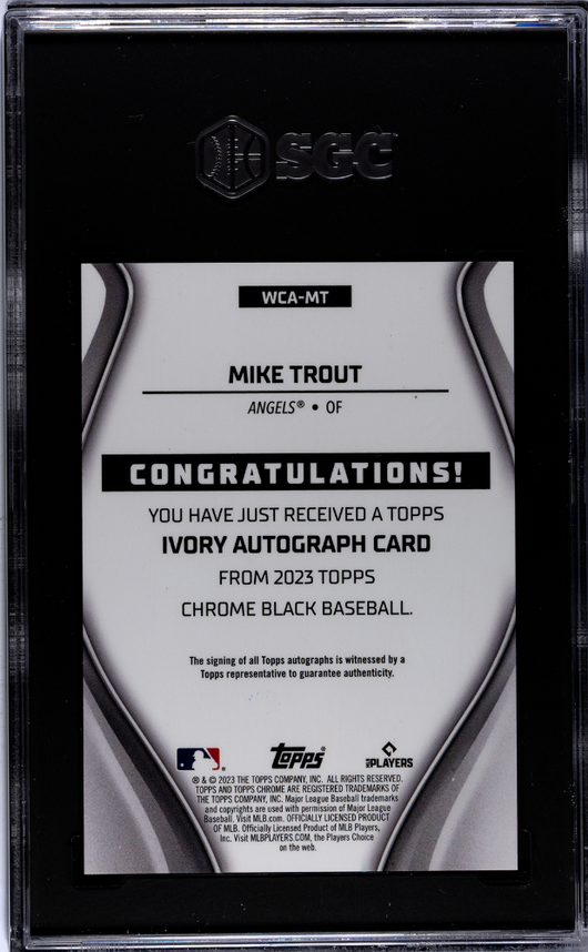 2023 Topps  Black Mike Trout #WCA-MT Ivory Auto Red Trim Refractor SGC Auto 10