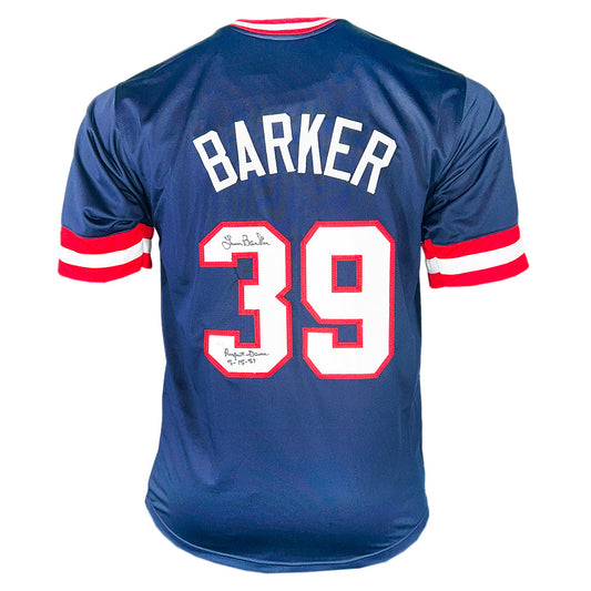 Len Barker Signed Perfect Game 5-15-81 Inscription Cleveland Navy Baseball Jersey (JSA)