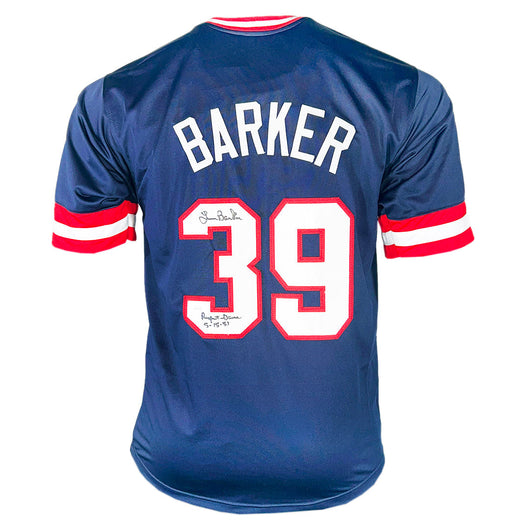 Len Barker Signed Perfect Game 5-15-81 Inscription Cleveland Navy Baseball Jersey (JSA)