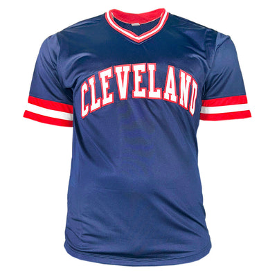 Len Barker Signed Perfect Game 5-15-81 Inscription Cleveland Navy Baseball Jersey (JSA)