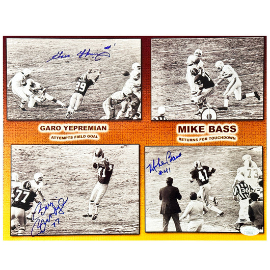 Mike Bass, Bill Brundige and Garo Yepremian Signed Triple Signature 11x14 Photo (JSA)