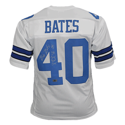 Bill Bates Signed Dallas 3x Super Bowl Champs Inscribed Pro Style Football Jersey White (JSA)