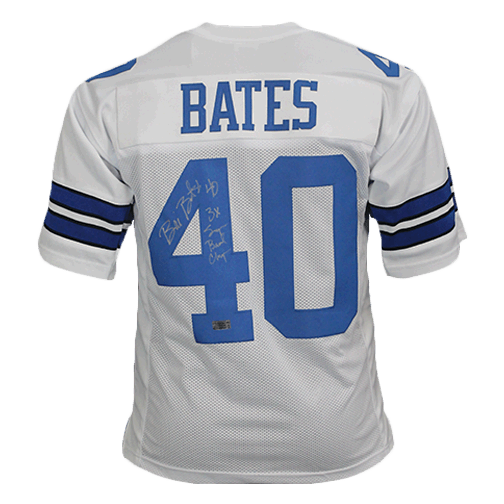 Bill Bates Signed Dallas 3x Super Bowl Champs Inscribed Pro Style Football Jersey White (JSA)
