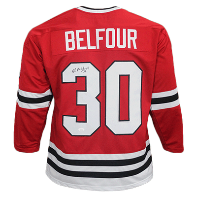 Ed Belfour Red Chicago Throwback Hockey Jersey (JSA)