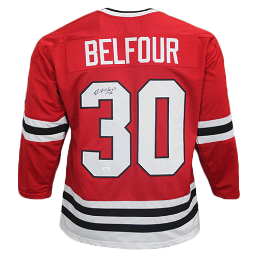 Ed Belfour Red Chicago Throwback Hockey Jersey (JSA)
