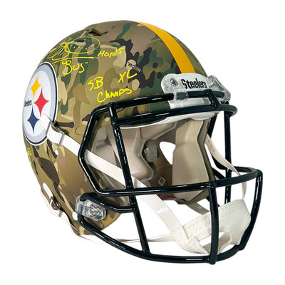 Jerome Bettis Signed Multi Inscription Pittsburgh Steelers Camo Authentic Speed Full-Size Football Helmet (Beckett)