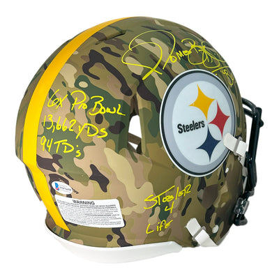 Jerome Bettis Signed Multi Inscription Pittsburgh Steelers Camo Authentic Speed Full-Size Football Helmet (Beckett)