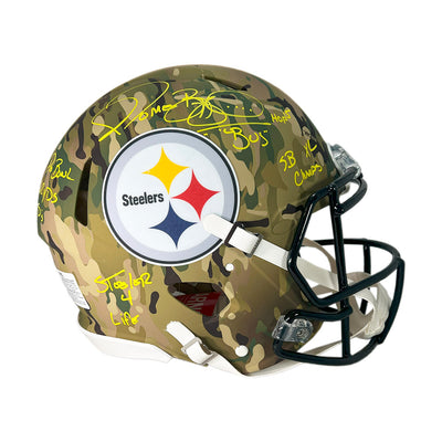 Jerome Bettis Signed Multi Inscription Pittsburgh Steelers Camo Authentic Speed Full-Size Football Helmet (Beckett)