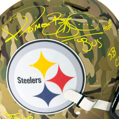 Jerome Bettis Signed Multi Inscription Pittsburgh Steelers Camo Authentic Speed Full-Size Football Helmet (Beckett)