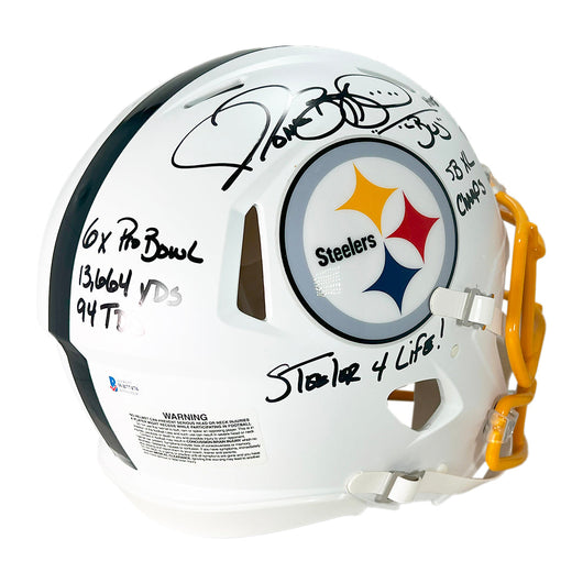 Jerome Bettis Signed Multi-Inscription Pittsburgh Steelers Authentic Flat White Speed Full-Size Football Helmet (Beckett)