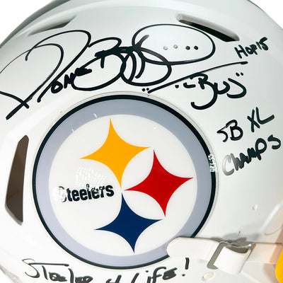 Jerome Bettis Signed Multi-Inscription Pittsburgh Steelers Authentic Flat White Speed Full-Size Football Helmet (Beckett)