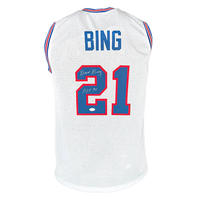 David Bing Signed HOF 1990 Inscription Detroit White Basketball Jersey (JSA)