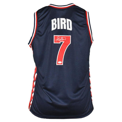 Larry Bird Signed USA Navy Basketball Jersey (Beckett)