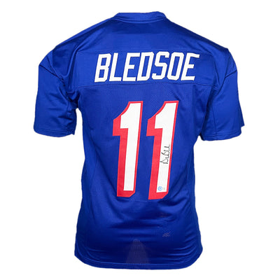 Drew Bledsoe Signed New England Royal Blue Football Jersey (JSA)