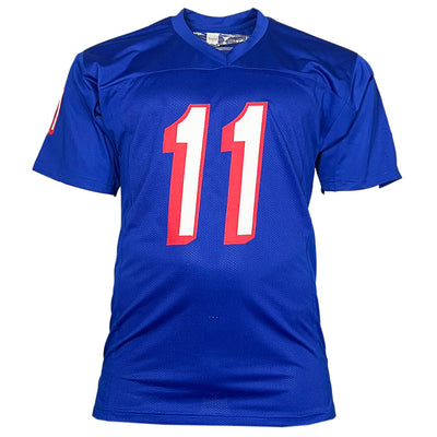 Drew Bledsoe Signed New England Royal Blue Football Jersey (JSA)