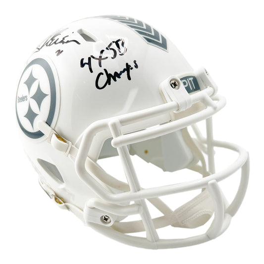 Rocky Bleier Signed 4x SB Champs Inscription Pittsburgh Steelers Salute to Service 2024 Mini Football Helmet (Beckett)
